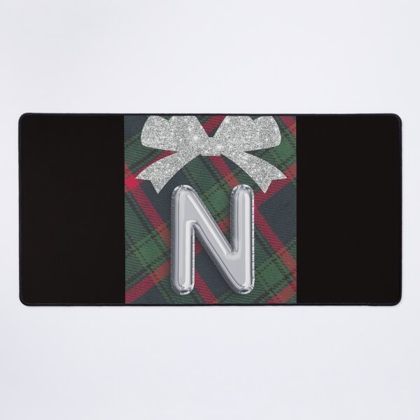 Item preview, Glorious Red and Green Plaid with  Glittering Bow and Puff Initial-N designed and sold by SunMoonBeyond.