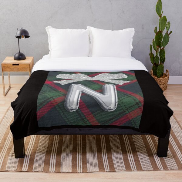 Item preview, Glorious Red and Green Plaid with  Glittering Bow and Puff Initial-N designed and sold by SunMoonBeyond.