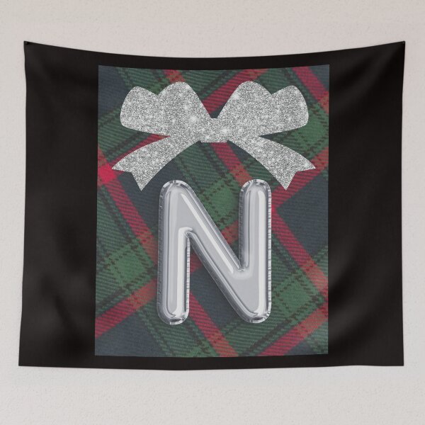 Item preview, Glorious Red and Green Plaid with  Glittering Bow and Puff Initial-N designed and sold by SunMoonBeyond.