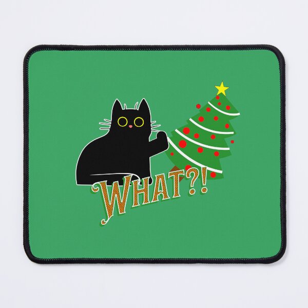 Item preview, Cat Pushing Christmas Tree (Alt. Version) | Guilty Kitty | Black Cat Pushing Tree designed and sold by Wavecrest Wearables.