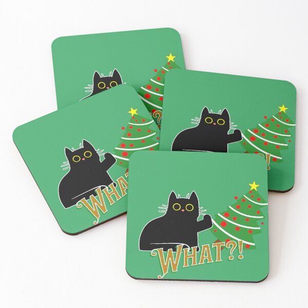 Item preview, Cat Pushing Christmas Tree (Alt. Version) | Guilty Kitty | Black Cat Pushing Tree designed and sold by Wavecrest Wearables.