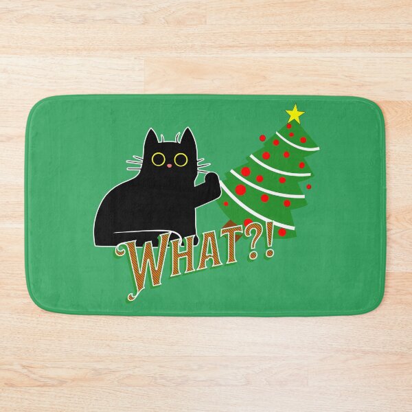 Item preview, Cat Pushing Christmas Tree (Alt. Version) | Guilty Kitty | Black Cat Pushing Tree designed and sold by Wavecrest Wearables.