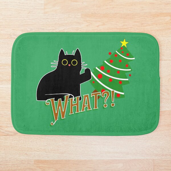 Item preview, Cat Pushing Christmas Tree (Alt. Version) | Guilty Kitty | Black Cat Pushing Tree designed and sold by Wavecrest Wearables.