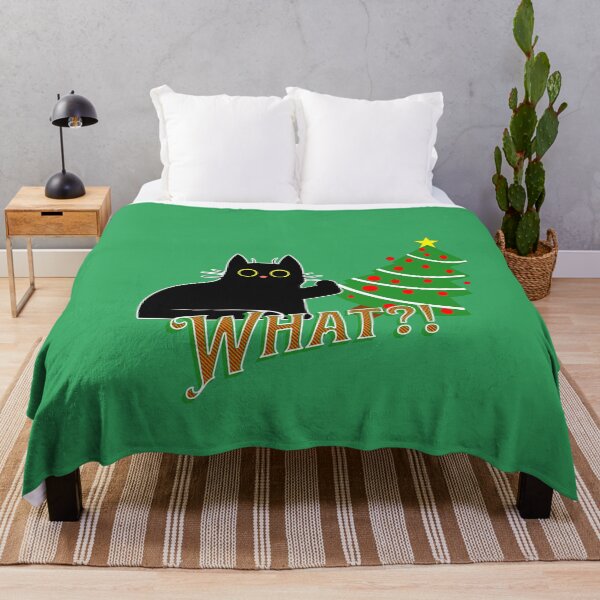 Item preview, Cat Pushing Christmas Tree (Alt. Version) | Guilty Kitty | Black Cat Pushing Tree designed and sold by Wavecrest Wearables.
