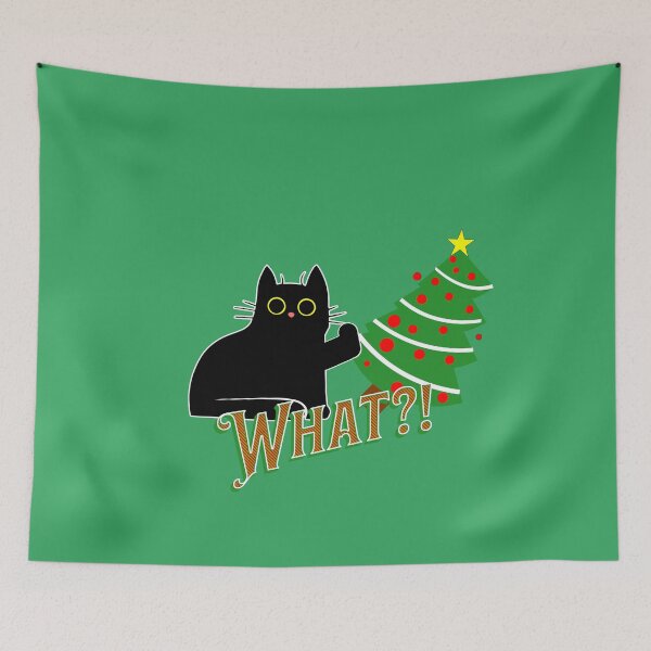 Item preview, Cat Pushing Christmas Tree (Alt. Version) | Guilty Kitty | Black Cat Pushing Tree designed and sold by Wavecrest Wearables.