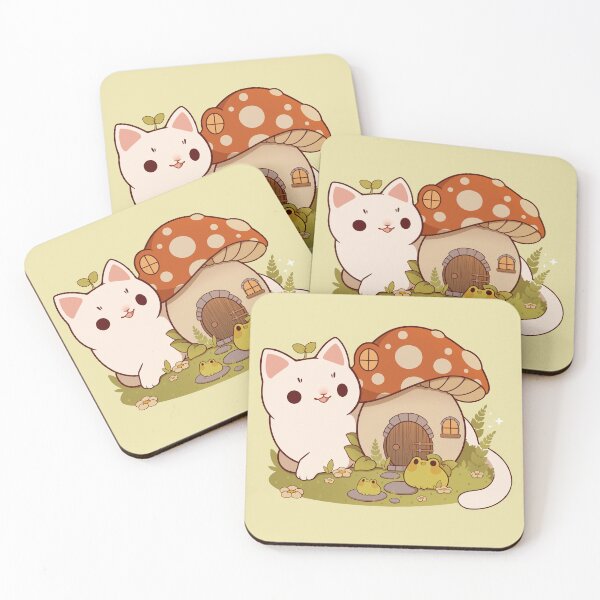 Item preview, Mushroom house with cat and frog friends designed and sold by Rihnlin.