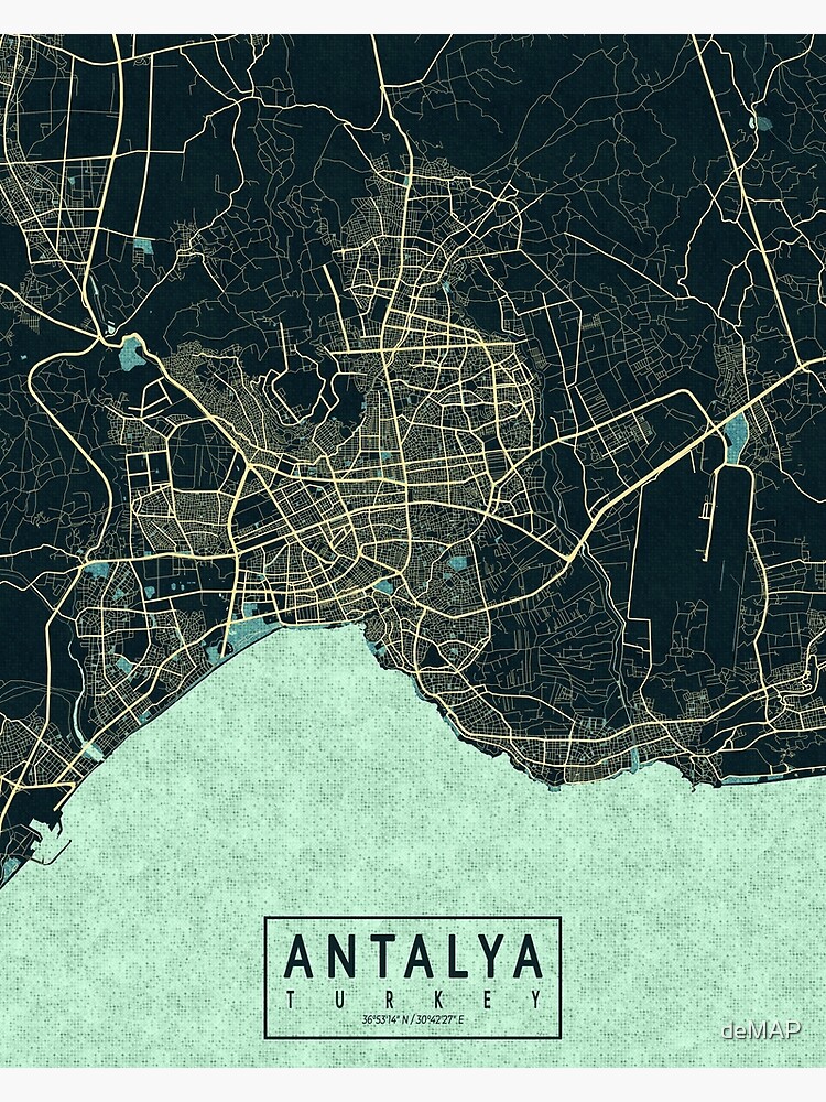 Antalya City Map Of Turkey Summer Poster For Sale By DeMAP Redbubble   Flat,750x,075,f Pad,750x1000,f8f8f8 