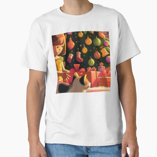 Little Girl and Cat at Christmas Classic T-Shirt