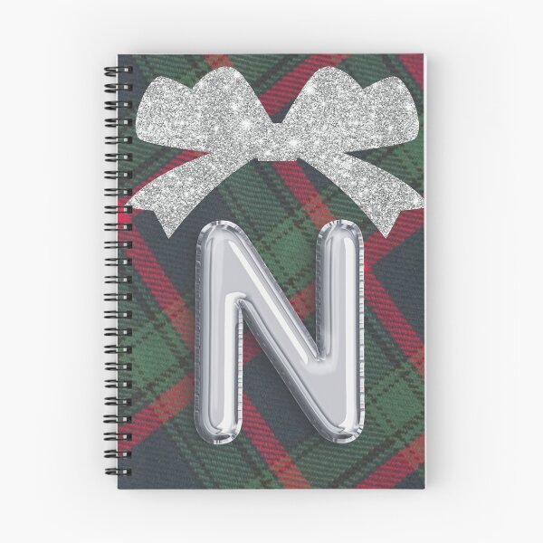 Aperçu de l'œuvre Glorieux plaid rouge et vert avec nœud scintillant et initiale bouffante-N créée et vendue par SunMoonBeyond.