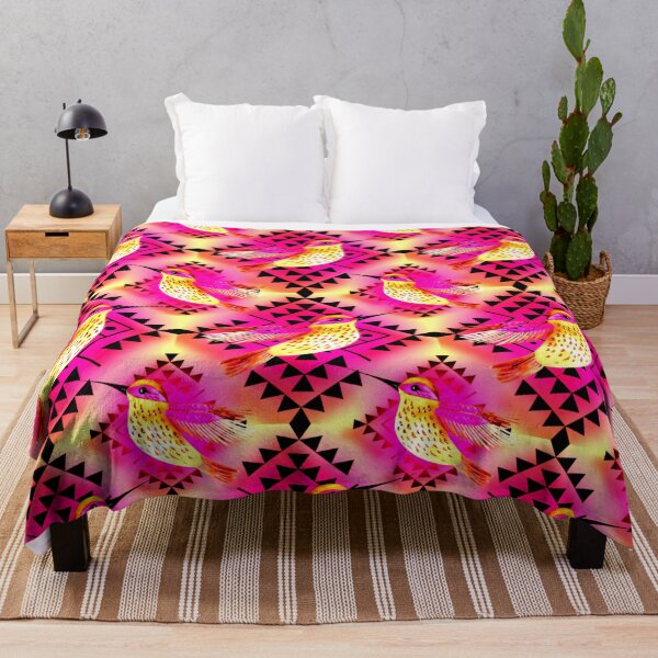 Item preview, Yellow/ Bright Red / Pink / Black Hummingbird Native Print designed and sold by JMWCD.