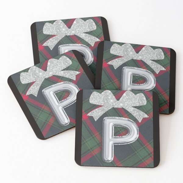 Item preview, Glorious Red and Green Plaid with  Glittering Bow and Puff Initial-P designed and sold by SunMoonBeyond.