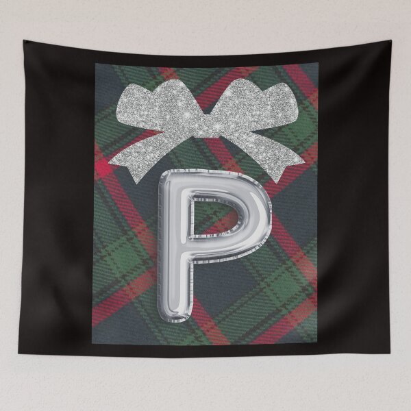 Item preview, Glorious Red and Green Plaid with  Glittering Bow and Puff Initial-P designed and sold by SunMoonBeyond.