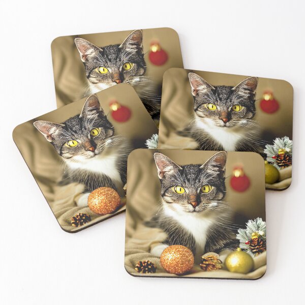 Item preview, Cat portrait with christmas balls designed and sold by Mebbotai.