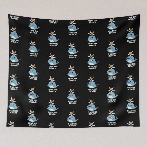 Item preview, Thar She Bowls Funny Whale Bowling Puns (Dark BG) designed and sold by punnybone.