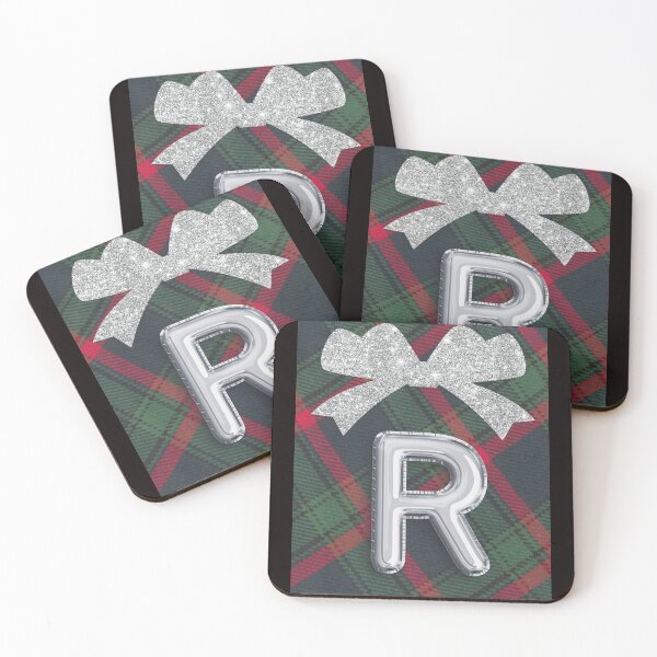 Item preview, Glorious Red and Green Plaid with  Glittering Bow and Puff Initial-R designed and sold by SunMoonBeyond.