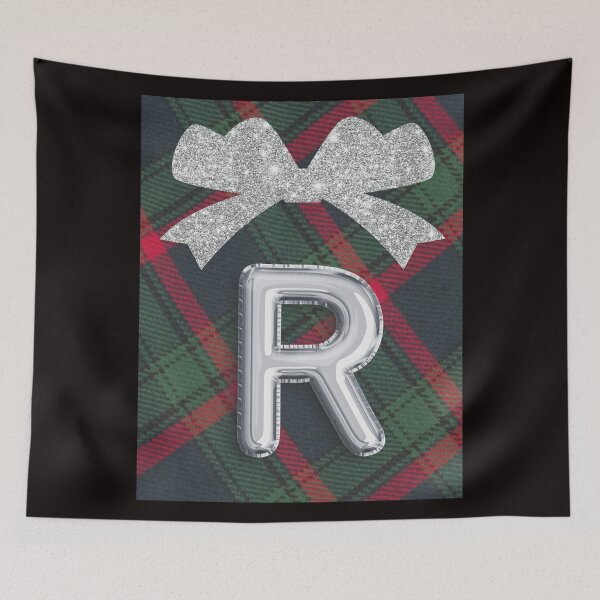 Item preview, Glorious Red and Green Plaid with  Glittering Bow and Puff Initial-R designed and sold by SunMoonBeyond.