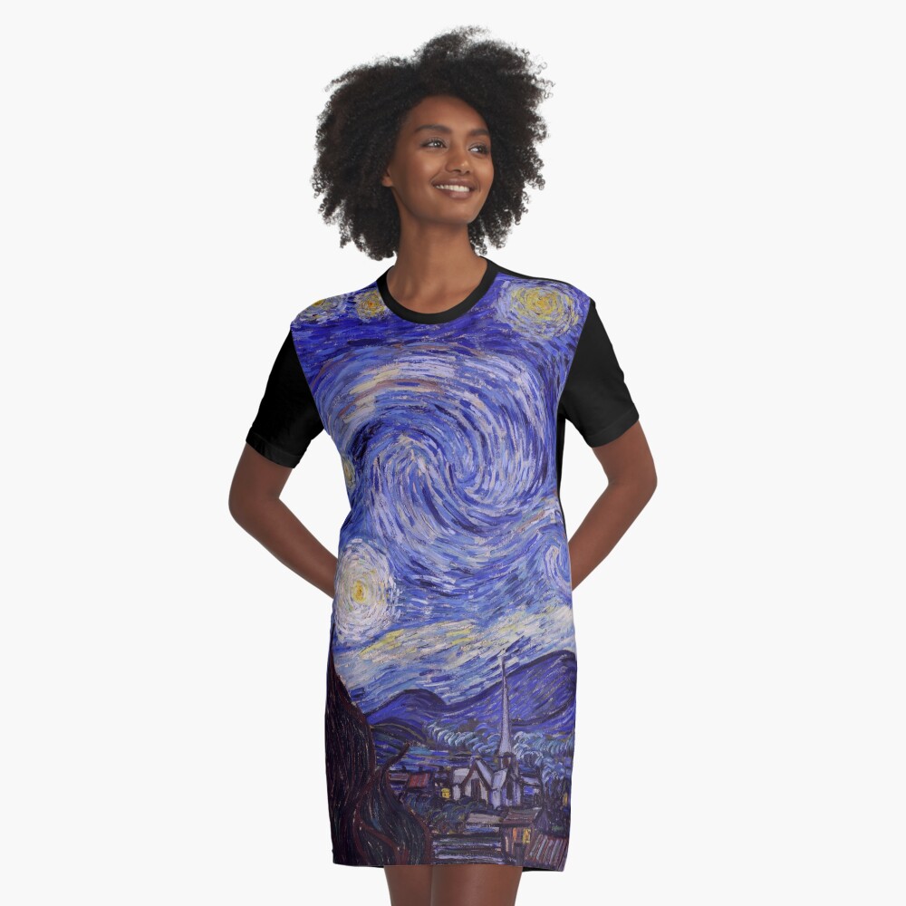 Vincent Van Gogh Starry Night Graphic T-Shirt Dress