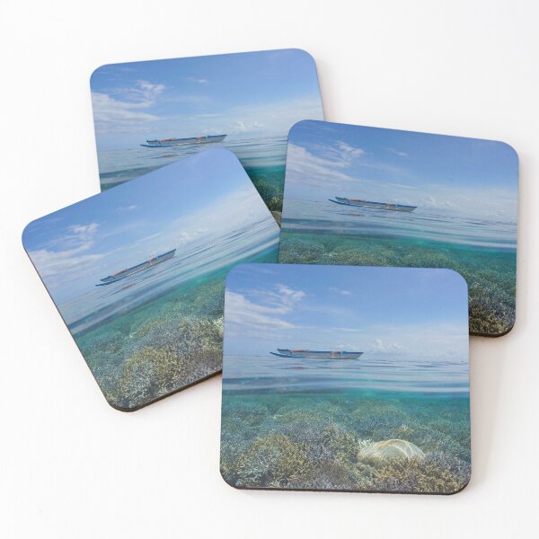 Item preview, Tropical seascape outrigger canoe and coral reef Pacific ocean designed and sold by Seaphotoart.