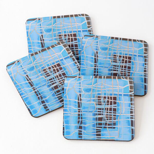Item preview, Blue Horizontal and Vertical Shaped Geometric Lines Abstract designed and sold by Inomaly Art.