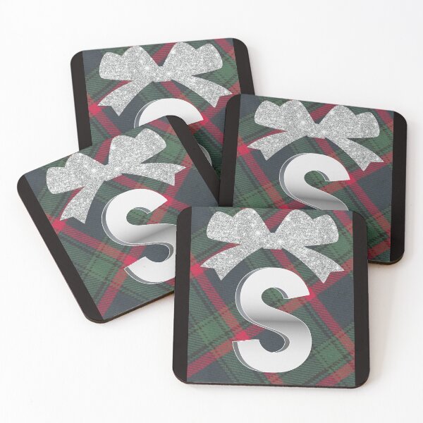 Item preview, Glorious Red and Green Plaid with Glittering Bow and Puff Initial-S designed and sold by SunMoonBeyond.