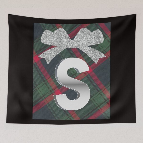 Item preview, Glorious Red and Green Plaid with Glittering Bow and Puff Initial-S designed and sold by SunMoonBeyond.