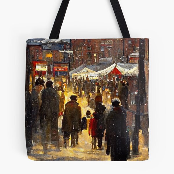 Artikelvorschau, WEIHNACHTSMARKT IN EINER NORDENGLISCHEN STADT Midjourney AI Artwork entworfen und verkauft von davidjulie.