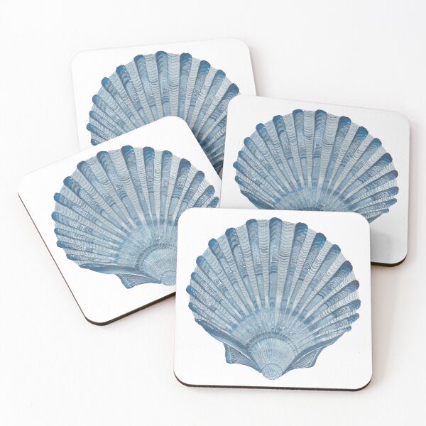 Aperçu de l'œuvre Coquille d'éventail de pétoncles bleues - aquarelle créée et vendue par LisaLeQuelenec.
