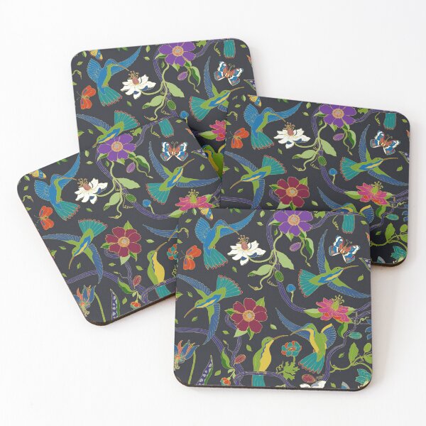 Item preview, Hummingbirds and Passionflowers - Cloisonne on Black - pretty floral bird pattern by Cecca Designs designed and sold by Cecca-Designs.