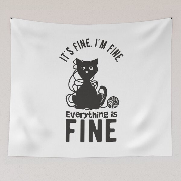 Item preview, It is fine. I am fine. Black cat stuck in knitting threads designed and sold by camelsvg.