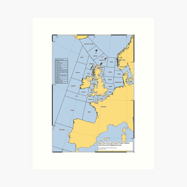 UK Shipping Forecast Map Art Print
