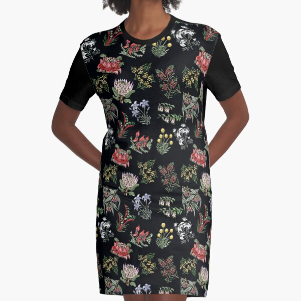 Native Flower Lino Print Graphic T-Shirt Dress