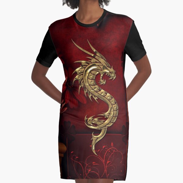 Wonderful golden chinese dragon Graphic T-Shirt Dress