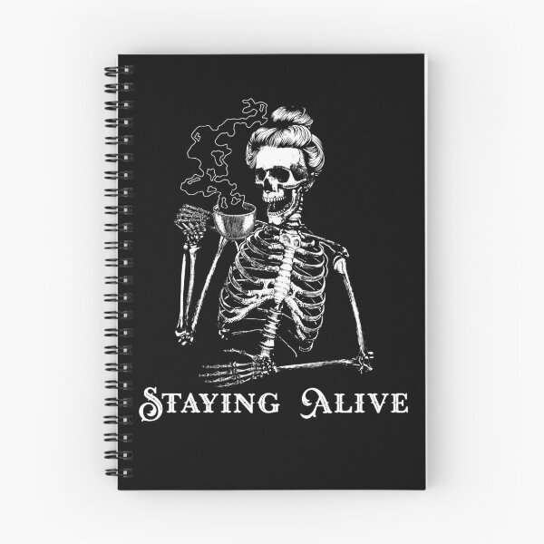 Item preview, Staying Alive Halloween Woman Skeleton Drinking Coffee Gear designed and sold by DynamicDesign.