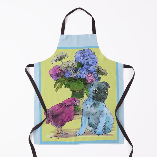 Item preview, Pug chicken and hydrangeas designed and sold by donnadavisart.