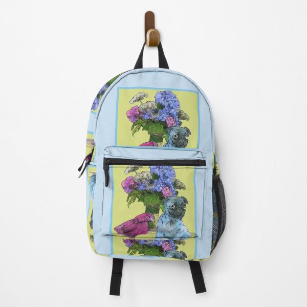 Item preview, Pug chicken and hydrangeas designed and sold by donnadavisart.