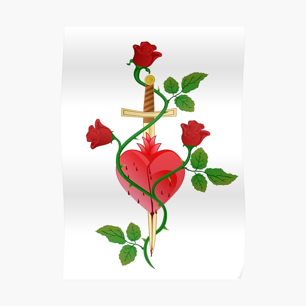 Sword Roses Love Tattoo Poster By Tommek Redbubble