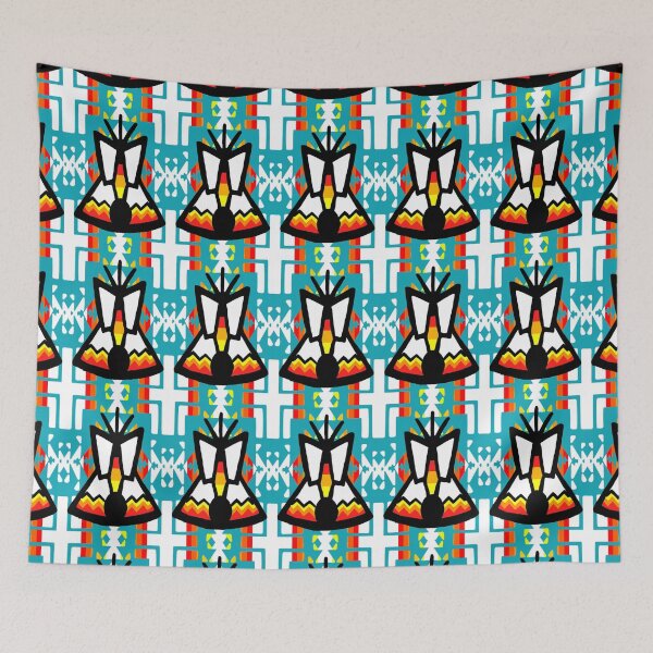 Item preview, Turquoise / Fire Color / White Tipi Native Blanket Print designed and sold by JMWCD.
