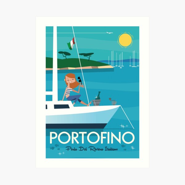 Portofino illustrated travel poster Art Print