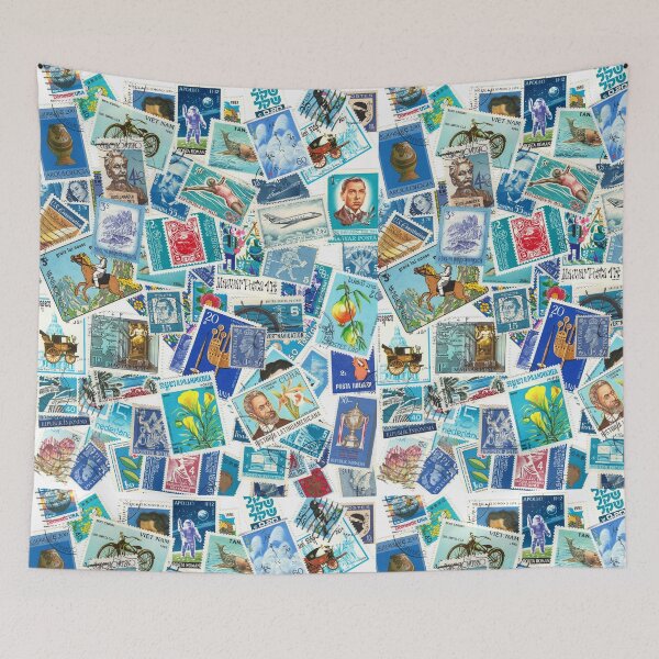 Item preview, From all over the world - postage stamps blue designed and sold by kittyvdheuvel.
