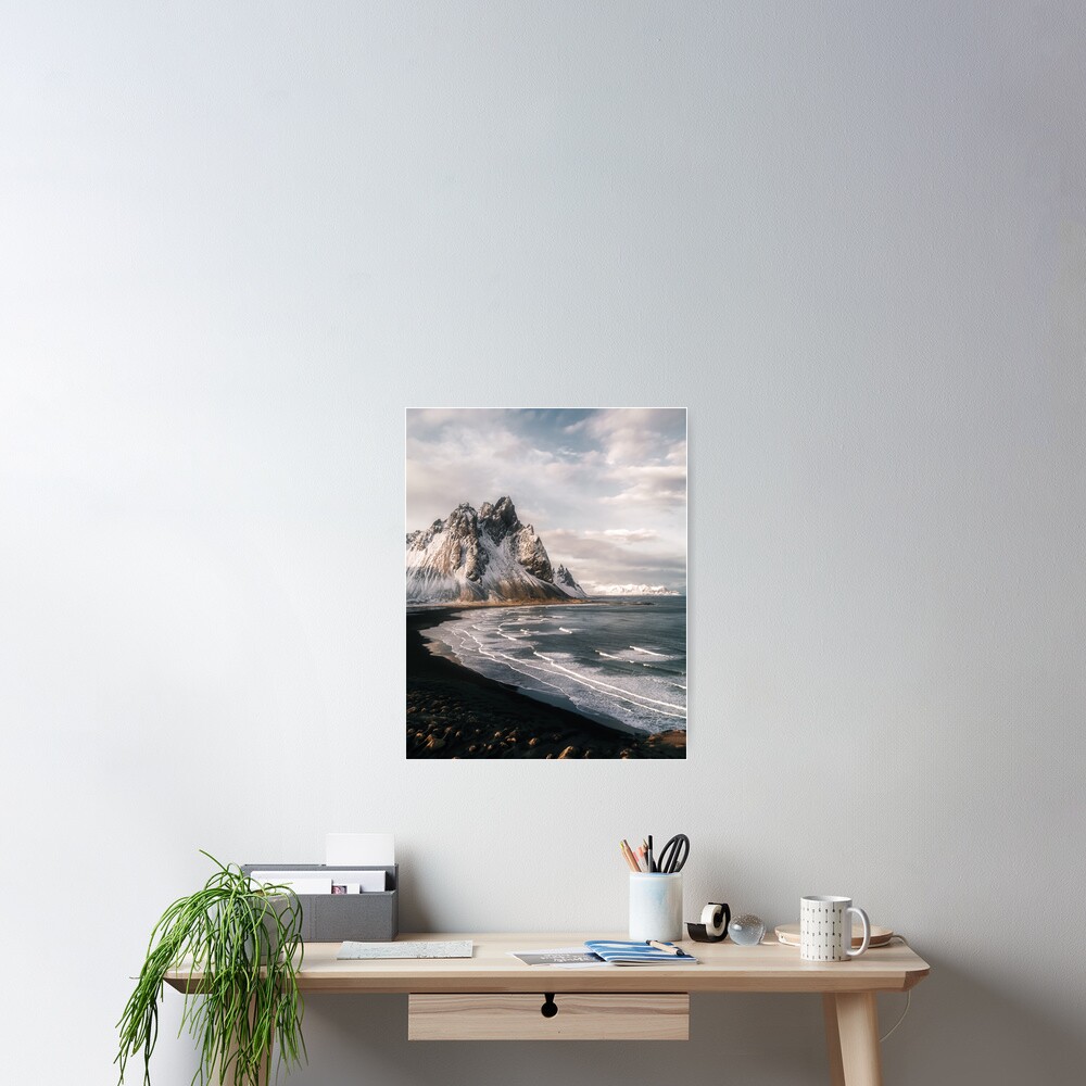 Stokksnes Icelandic Mountain Beach Sunset - Landscape Photography Poster