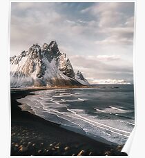 Stokksnes Icelandic Mountain Beach Sunset - Landscape Photography Poster