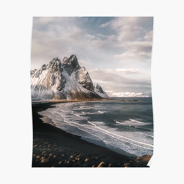 Stokksnes Icelandic Mountain Beach Sunset - Landscape Photography Poster