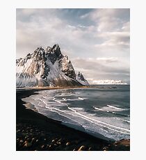 Stokksnes isländischer Gebirgsstrand-Sonnenuntergang - Landschaftsfotografie Fotodruck