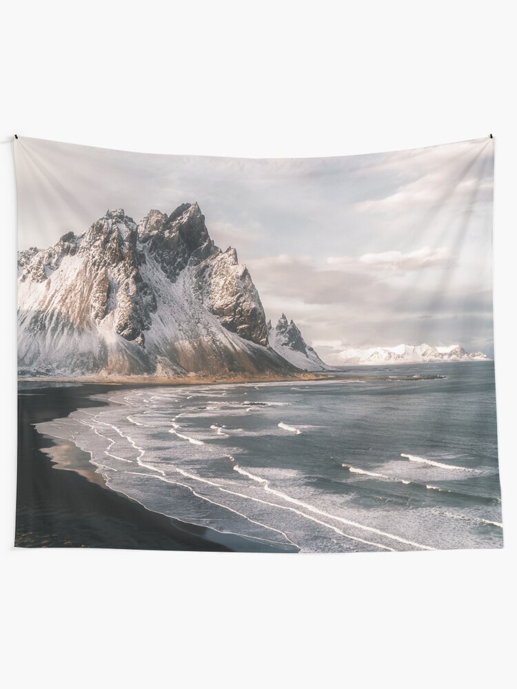 Alternate view of Stokksnes Icelandic Mountain Beach Sunset - Landscape Photography Tapestry