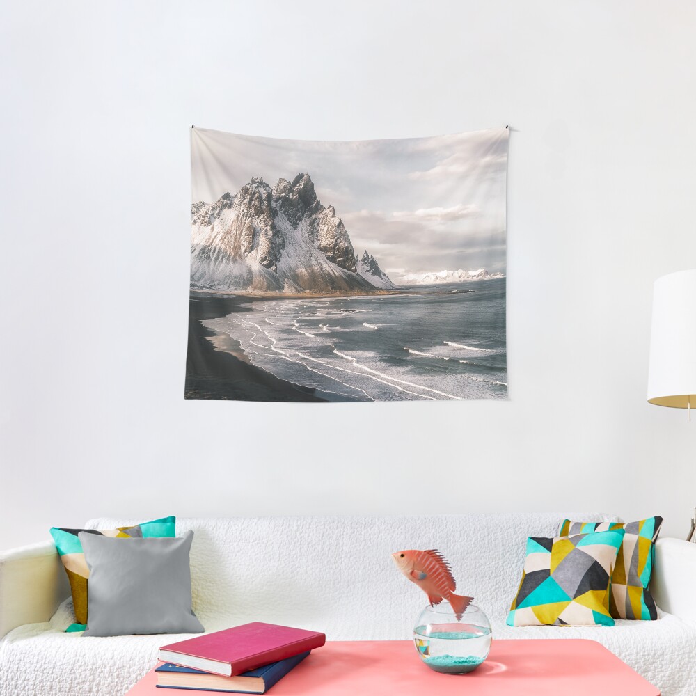 Stokksnes Icelandic Mountain Beach Sunset - Landscape Photography Tapestry