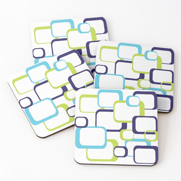 Item preview, Blue Green White Retro Squares Pattern designed and sold by ValeriesGallery.