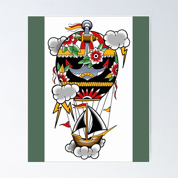 Item preview, Fkj tattoo flash hot air balloon  designed and sold by ReganPacocha.