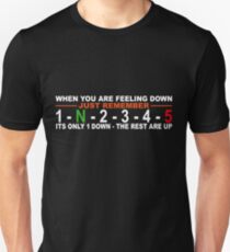 Motorcycle gear change, 5 speed, 1 down, 4 up (for dark colours) Unisex T-Shirt