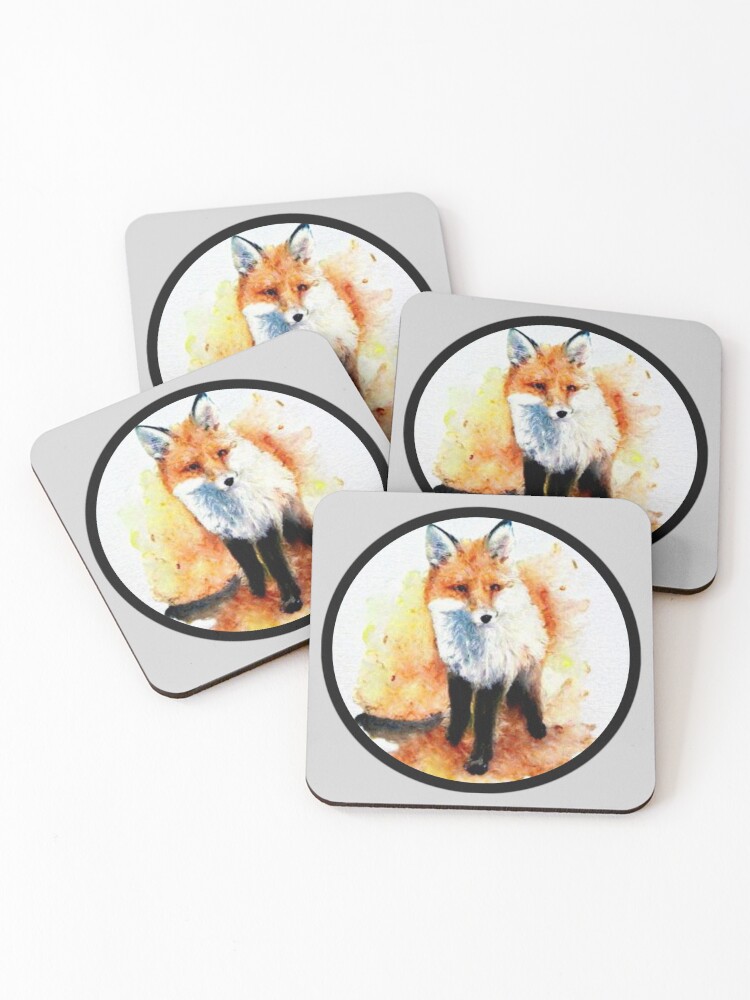 Thumbnail 1 of 5, Coasters (Set of 4), Fall Fox Landscape designed and sold by designed2teach.