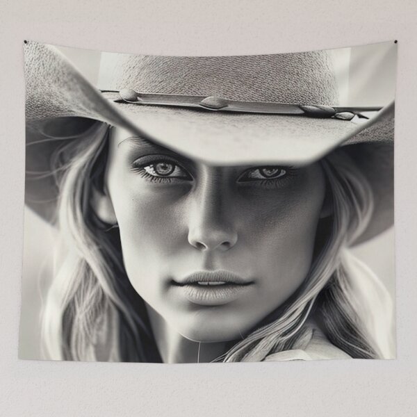 Item preview, Black and white portrait of a cowgirl designed and sold by RK - Shop.